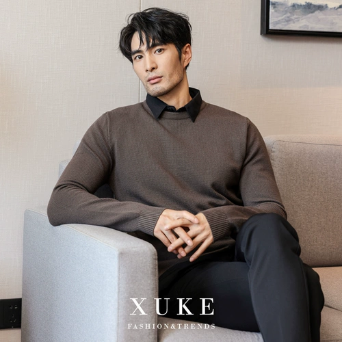 Рубашка, комплект, мужской демисезонный трендовый трикотажный цветной приятный телу свитер, увеличенная толщина, изысканный стиль