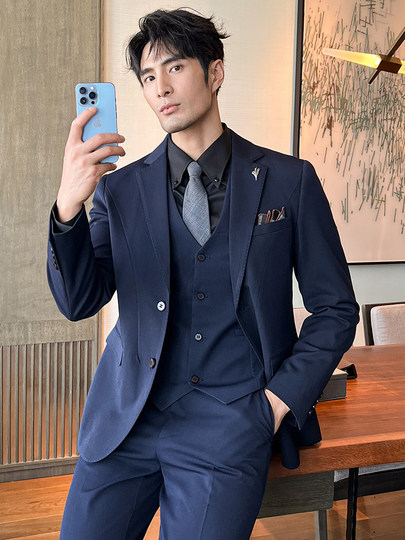西装男结婚礼服新郎西服套装男士职业正装商务休闲韩版修身三件套