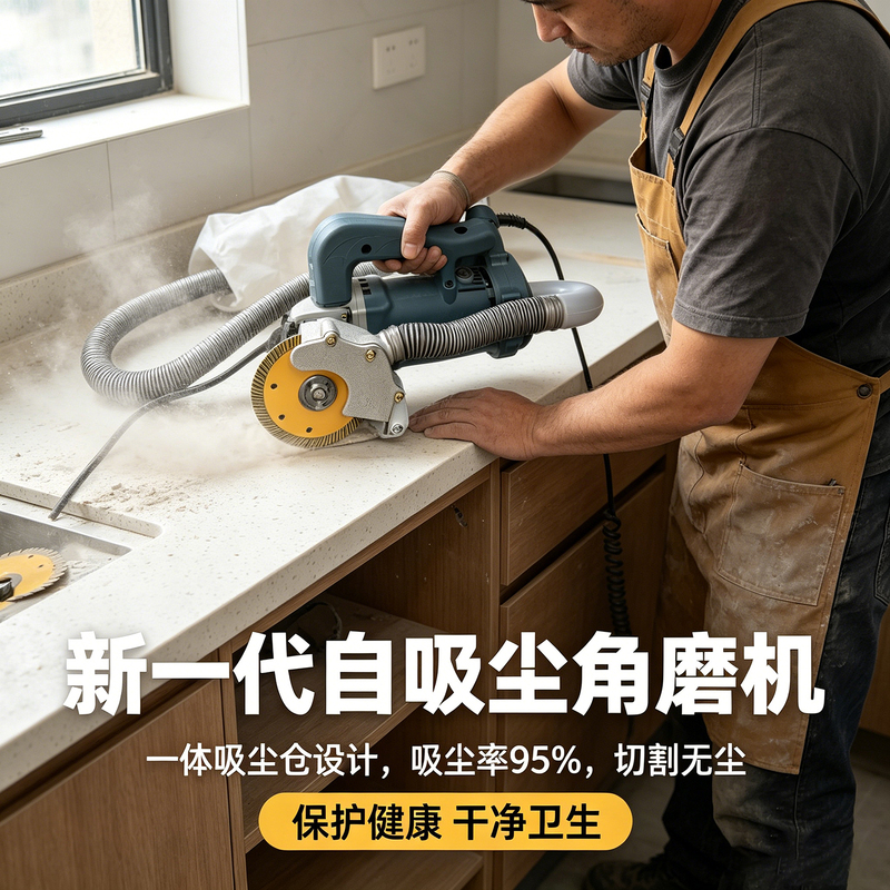 New Dust-Free Cutting Machine for Tiles and Quartz Stone, Integrated Dust Removal, Multi-Functional Handheld Cutting Machine, Patented Angle Grinder