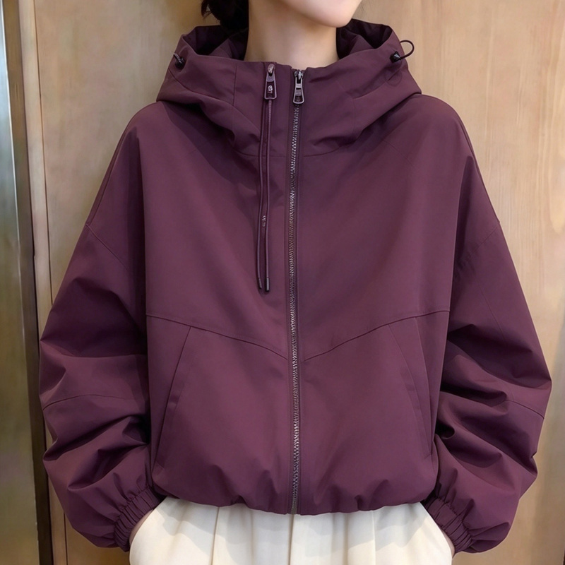 Stylish Double-Zipper Purple Padded Jacket European Style Petite Fashion Loose Purple Coat for Women Stylish Double-Zipper Purple Padded Jacket European Style Petite Fashion Loose Purple Coat for Women
