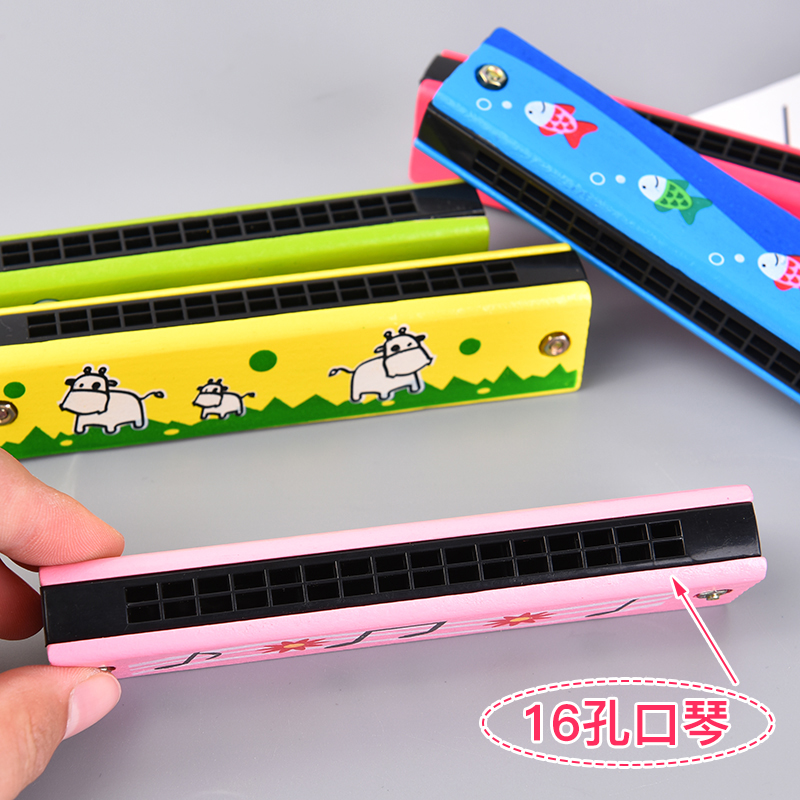 Trẻ em bằng gỗ harmonica 16 lỗ trẻ em tiểu học người mới bắt đầu chơi nhạc cụ đồ chơi âm nhạc mini tone đàn piano