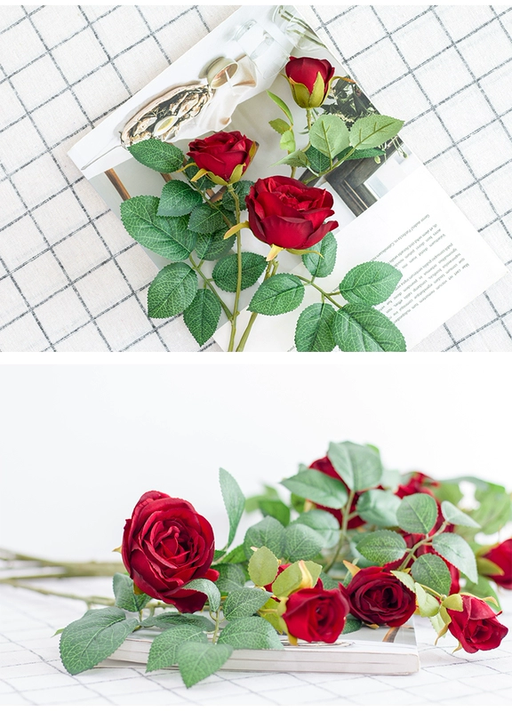 Mô phỏng Hoa hồng Đơn Iceland Ba hoa hồng Hoa giả Hoa sắp xếp Hoa lụa Trang trí phòng khách Bàn ăn Hoa trang trí - Hoa nhân tạo / Cây / Trái cây