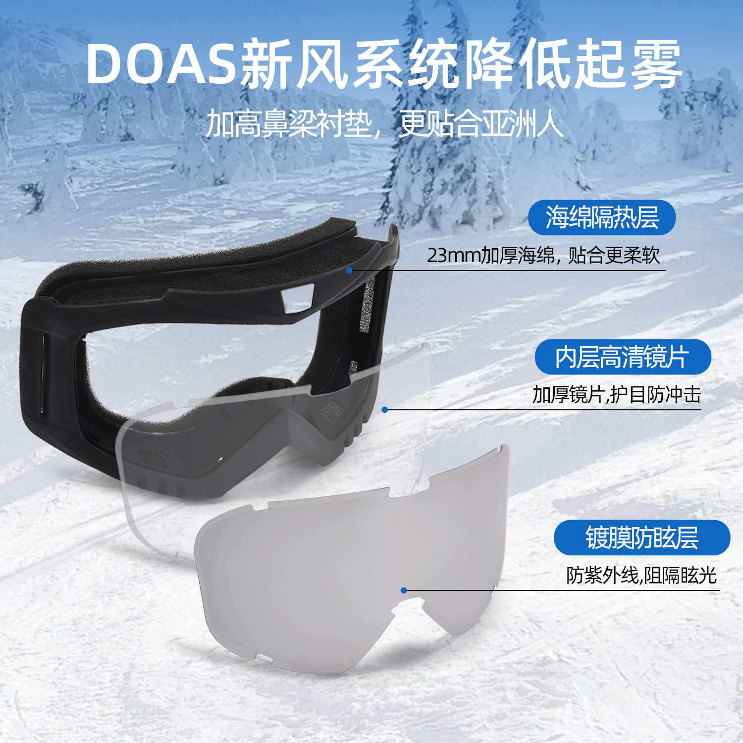 Ski Goggles, Goggles for Adults and Kidsren, Double-Layer Anti-Fog Skating Sunglasses for Men and Women, Suitable for Myopia, Mountaineering and Cycling Equipment