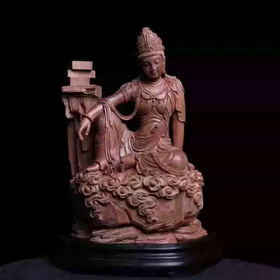 Laoshan sandalwood Buddha statue Guanyin living room entrance feng shui partition dedicated to wood carving craft gifts decoration large root carving ornaments