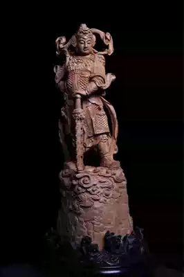 India Laoshan sandalwood handmade clear knife carving Wei Tuo god living room dedicated to the statue root carving wood carving craft decoration