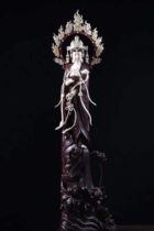 Indian lobular red sandalwood Guanyin Bodhisattva woodcarving Buddha Hall dedicated to Buddha statue hand carving process porch root carving ornaments