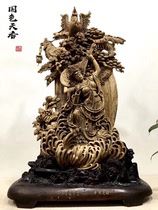 Large Indonesian agarwood landscape flower and bird figure animal carving national color Tianxiang living room entrance ground root carving wood carving