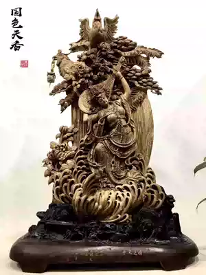 Large Indonesian agarwood landscape flower and bird figure animal carving national color Tianxiang living room entrance ground root carving wood carving