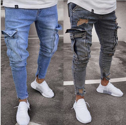 2023 jeans ຖົງໃຫຍ່ຖົງຕີນຂະຫນາດນ້ອຍ zipper jeans ຜູ້ຊາຍ jeans ຜູ້ຊາຍ