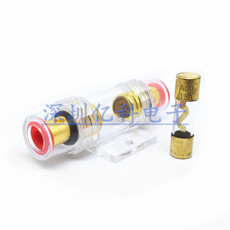 汽车音响保险管座10*38保险丝座40A60A80A镀金色AGU透明飞机座32V