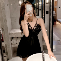 Sexy pajamas female summer temptation micro lace yarn Ice Silk suspender nightgown slim skirt silk home wear