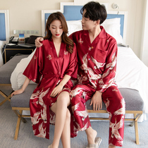 Couple pajamas womens spring and autumn summer ice silk long sleeve mens simulation silk newlywed home clothing set Winter