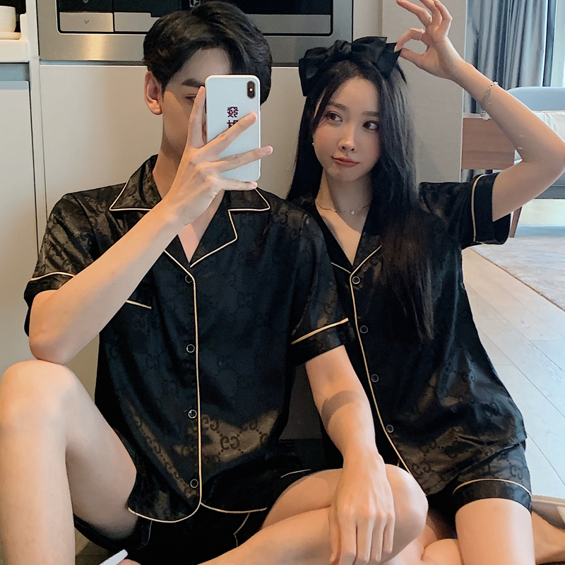 Couple pajamas women's summer short-sleeved ice silk thin section 2021 new men's summer home clothes loose suit