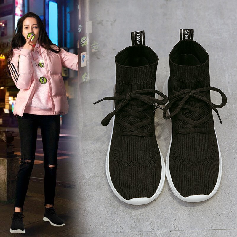 2024 New Spring and Autumn Elastic Sock Shoes for Women, Korean Style Versatile Knitted Dad Sneakers, High-Top Hip-Hop Shoes 2024 New Spring and Autumn Elastic Sock Shoes for Women, Korean Style Versatile Knitted Dad Sneakers, High-Top Hip-Hop Shoes