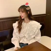 New White doll collar shirt female design feel outside wear 2021 new spring and autumn French season thin bubble long sleeve