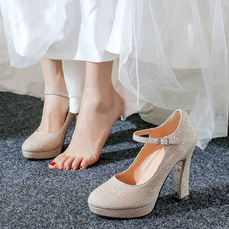 French Wedding Shoes for Women 2025 New Style Wedding Dress Bridal Wedding Shoes Red Waterproof Platform Non-Tiring Thick Heel High Heels