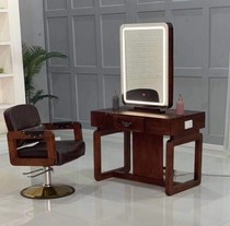 Barber shop mirror table hairdressing mirror hair salon special mirror table retro solid wood ironing mirror table floor with light double-sided four