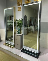 Net Red Barber shop mirror table hair salon dedicated single-sided floor mirror hairdressing shop mirror with lamp stainless steel hair cutting mirror