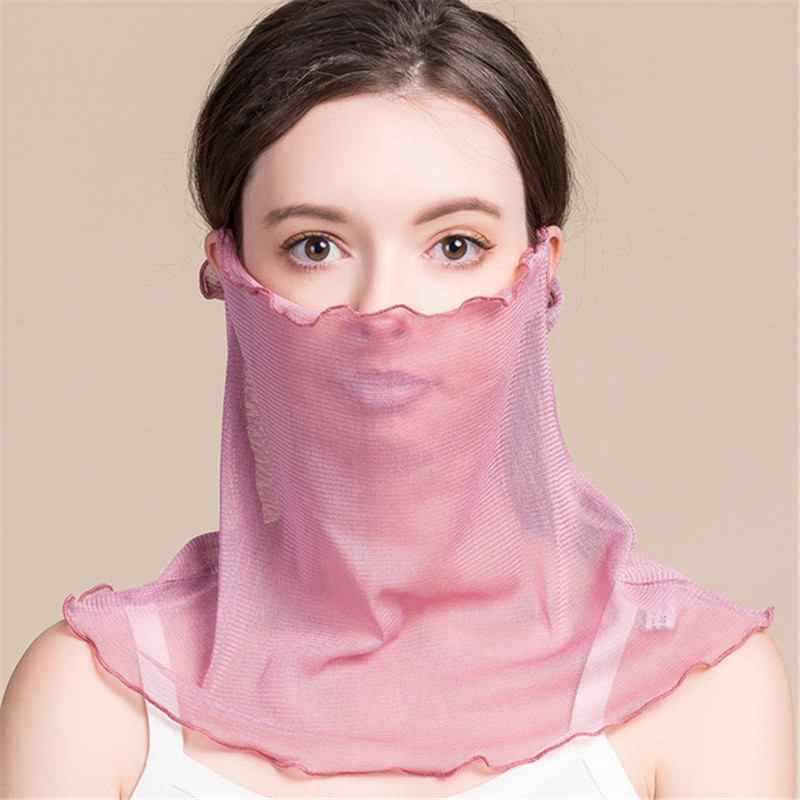 Japan 100 Hitch Real Silk Mask Sleeve Head Scarf female fashion Pure color sunscreen Breathable Thin FACE HOOD NECK COVER SMALL SILK SCARVES