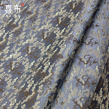 Gray imitation song dynasty brocade fabric with cloud and dragon pattern fabric