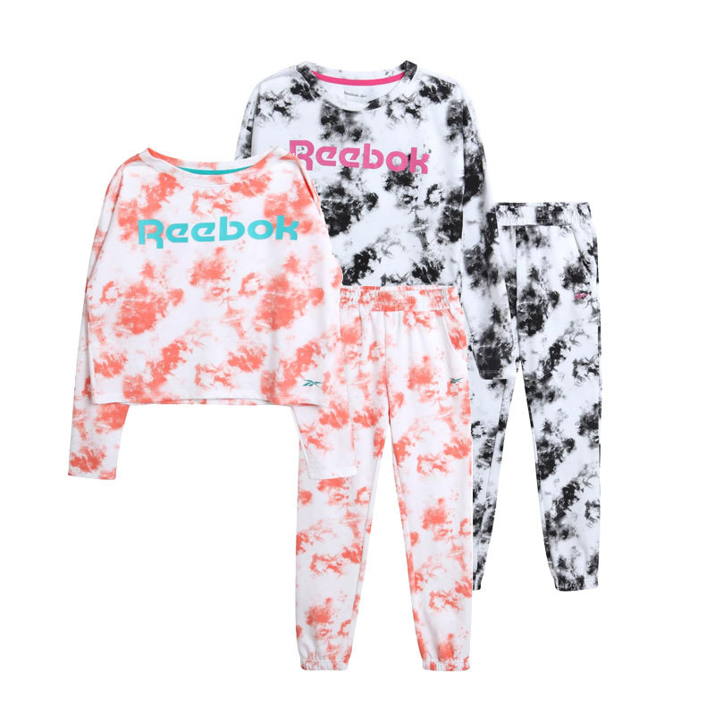 Spring and Autumn New Style Girls' Terry Cotton Tie-Dye Sports Jogging Set Pullover Long-Sleeve Short Sweatshirt and Long Pants