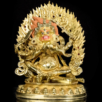 Tibetan Buddhist supplies imitate Nepal pure copper full gilt tantric Buddha statue four-armed Mahagala 7 inch