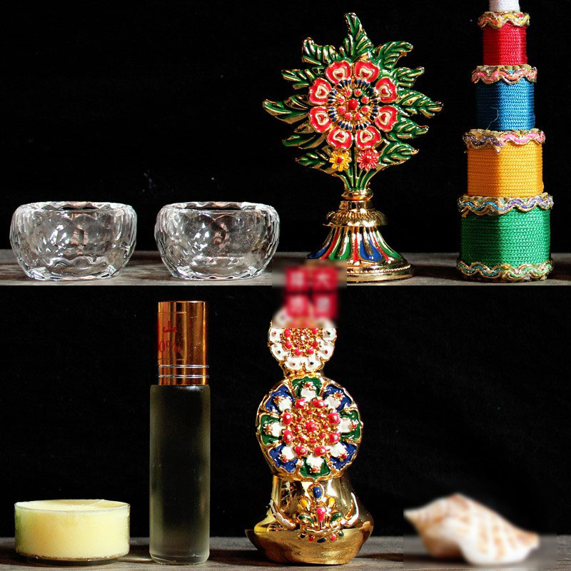 Tibetan - Kuangku - a set of flower oil - coated ghee water cup a complete set of swing parts