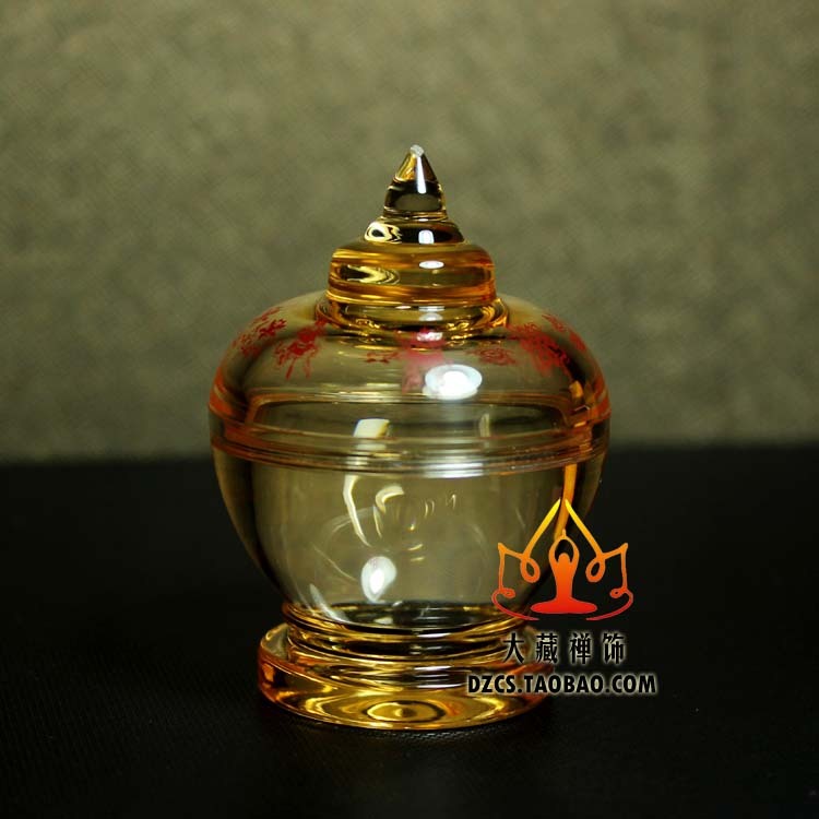 Secret Buddhist Pint 8 Auspicious Treasure Bottle Crystal Buddha Tasholita High 6cm Yellow