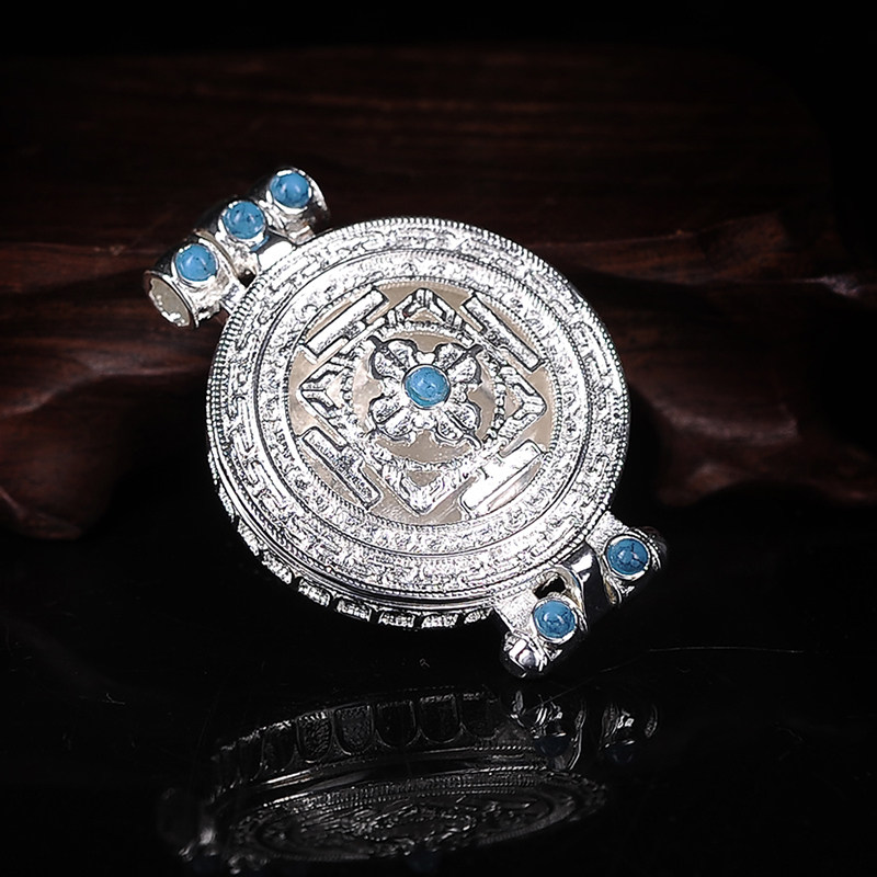  Buddhist Supplies Silver Plated Pure Bronze Cross Diamond Pestle Castle City Gau Box Pendant Diameter 3 3cm