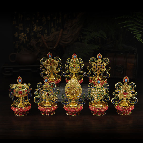 Tibet's dense gilded painted large lotus flower seat auspicious eight precious eight auspicious for the decoration of the Buddha's Buddhist art. 10cm