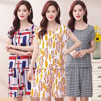 Mother Summer Clothing Cotton Silk Outwear Short Sleeve Shorts Suit Mid Aged Women Clothes Summer Loose Thin and Sleeping Clothes Two-piece Set
