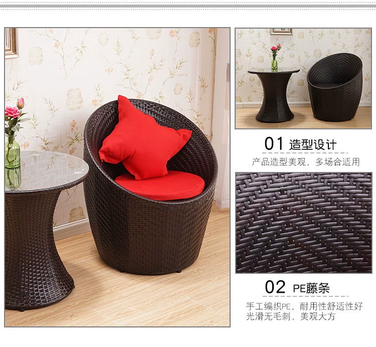 Wicker Ghế Ban công Bàn và Ghế Kết hợp Giải trí Nội thất Tengqi Ghế tựa lưng Vườn Mục vụ ngoài trời Wicker Ghế ba mảnh