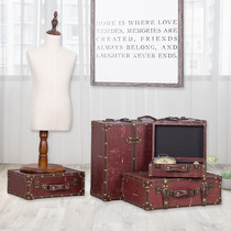 Vintage suitcase Short-distance portable suitcase 20 inch boarding box Antique Republic of China to do old pu wooden box decorative prop box