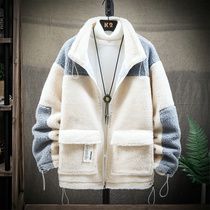 Boy gush thickened jacket boy big boy lamb cashmere 15 years 13 junior high school student 14 rocking grain suede cotton clothing winter clothing