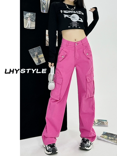 Розовая униформа медсестры, штаны, осенние дизайнерские повседневные брюки для отдыха, свободный прямой крой, коллекция 2023, в американском стиле, тренд сезона