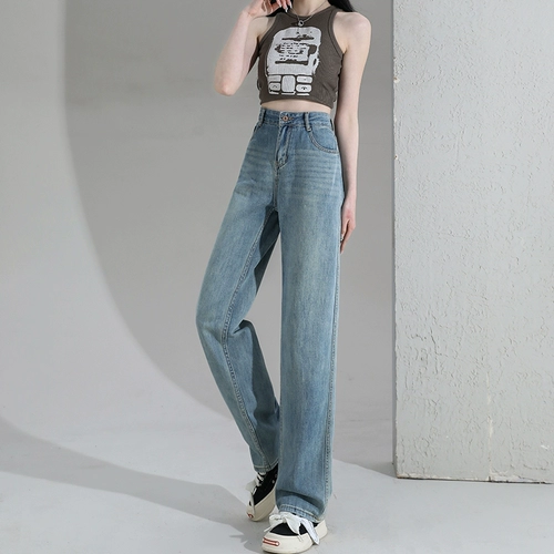 Осенние джинсы, весенние приталенные утепленные штаны, высокая талия, свободный прямой крой