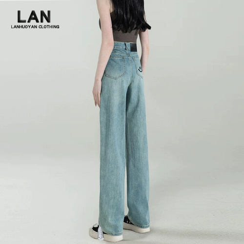 Джинсы, летние ретро штаны, высокая талия, подходит для подростков, по фигуре, свободный прямой крой