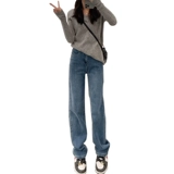 Ретро демисезонные прямые свободные джинсы, штаны, утепленные эластичные леггинсы, подходит для подростков, по фигуре, свободный крой