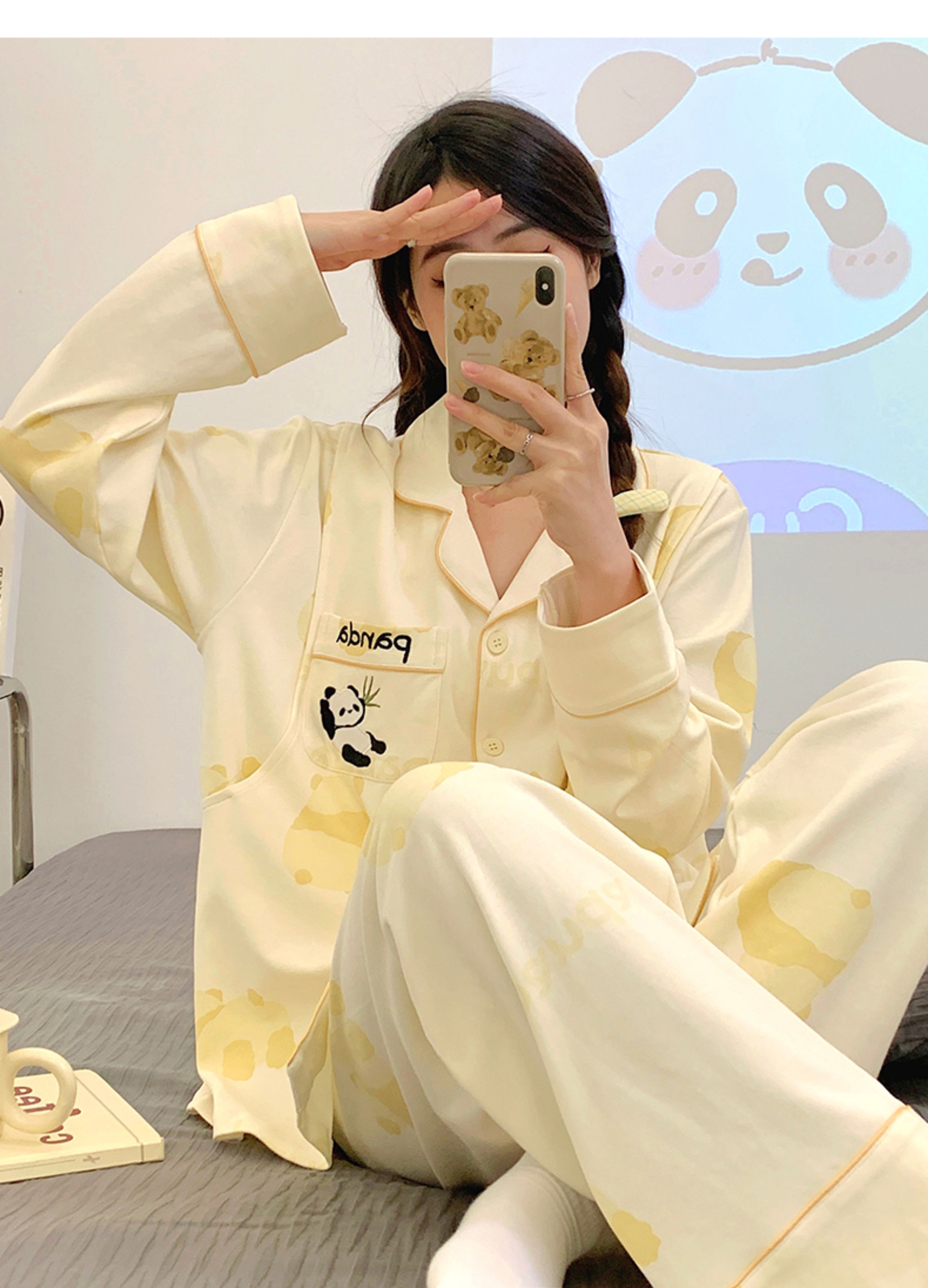 带胸垫奶香风纯棉月子服春秋季产后产妇孕妇睡衣夏薄款哺乳喂奶衣 — 8