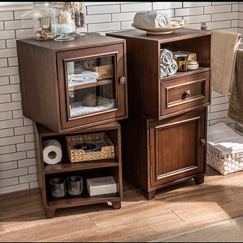 Bathroom pastoral bathroom sideboard solid wood standing cabinet oak waterproof side cabinet floor storage cabinet high cabinet low cabinet American