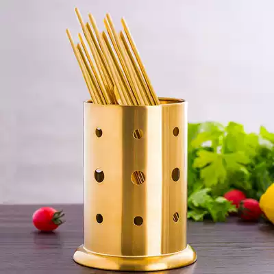 Chopstick tube Commercial restaurant stainless steel chopstick basket thickened golden chopstick tube skewers fragrant bamboo stick tube Household drain chopstick cage