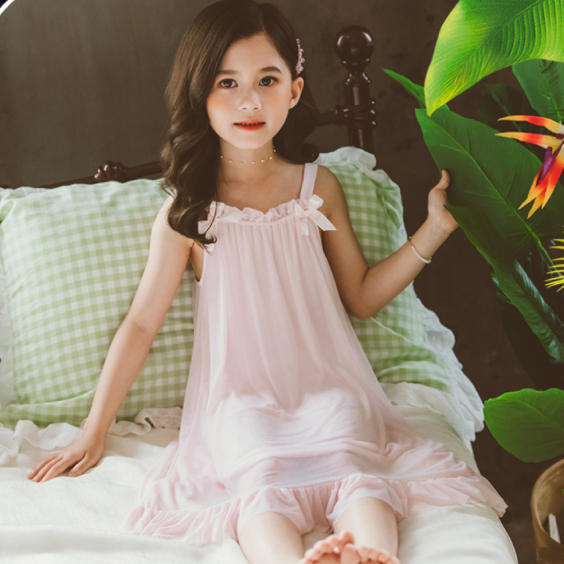 Children's pajamas women's summer thin section girls' lace princess modal ice silk mesh suspender nightdress summer women