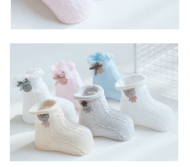 Vớ em bé mùa hè mỏng mùa xuân và mùa thu cotton Em bé vớ ngắn 0-6 tháng búp bê công chúa 1 tuổi lưới bé - Vớ