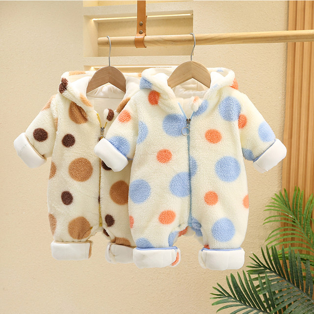 Baby jumpsuit winter plus cotton warm romper climbing clothes 0-3 months 6 baby clothes autumn and winter clothes going out hugging clothes