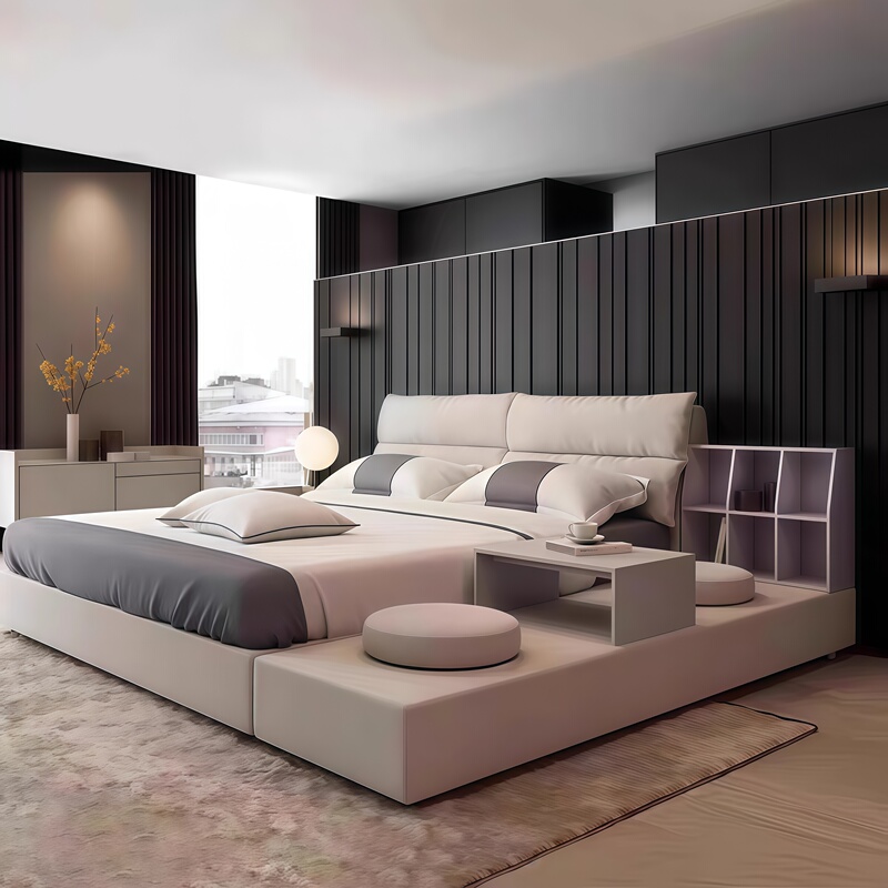 No-Wash Tech Fabric Bed, Modern Minimalist Solid Wood Fabric Bed, Nordic Master Bedroom Bed, Tatami Double Bed, Wedding Bed, Upholstered Bed