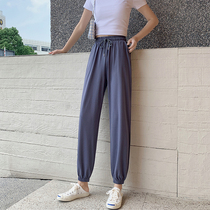Ice Silk Sports Pants Woman Summer Thin loose bunches 2020 new coveted casual Bronze Ammonia Silk Broadleg Lamp Cage Pants