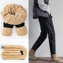 Plus velvet sweatpants womens autumn and winter thickened lamb cashmere pants loose toe casual pants wear warm cotton pants