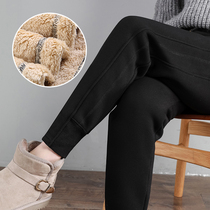 Plus velvet sweatpants womens autumn and winter thick pants loose bunches feet small man imitation lamb velvet warm casual cotton pants