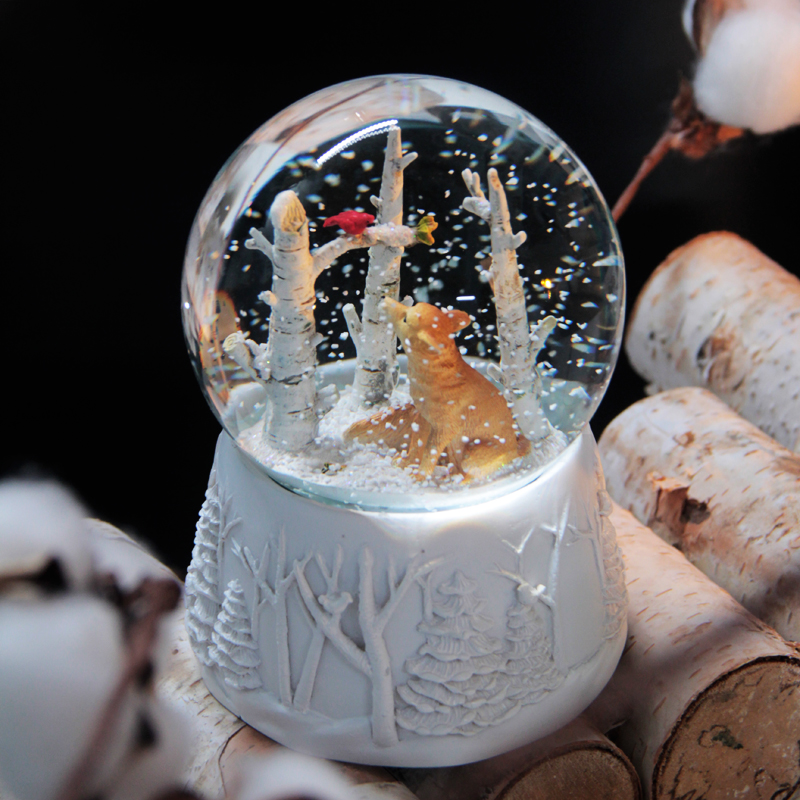 Crystal ball birthday gift music box little prince fox ornaments winter snow flower ball clockwork music box cure