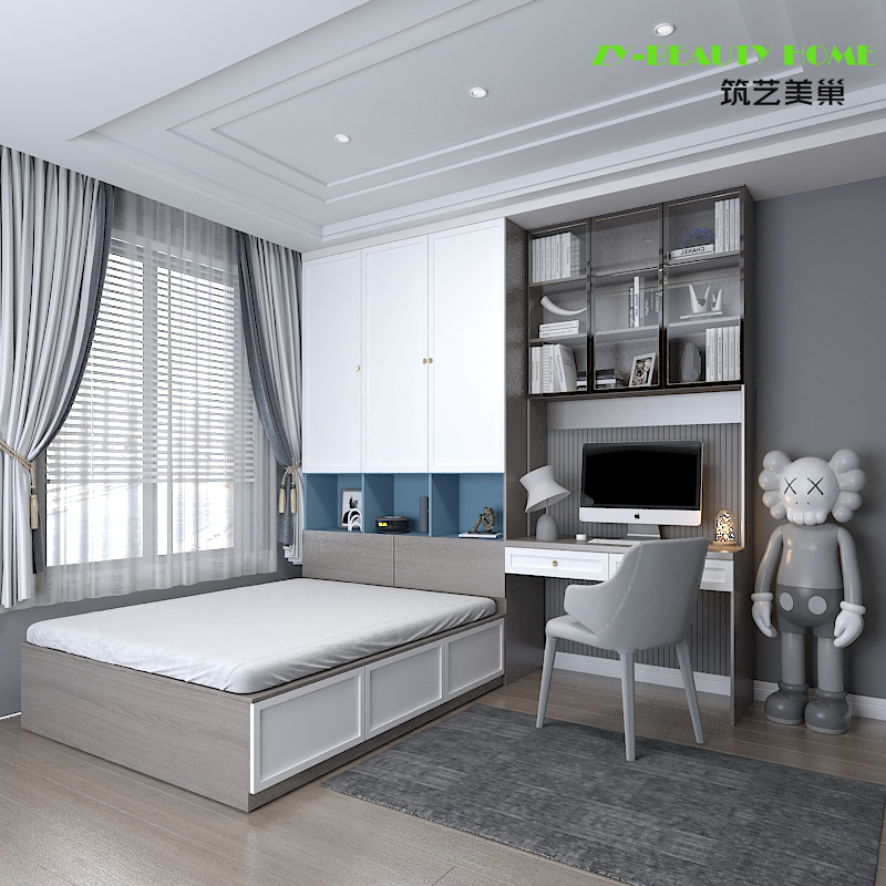 Modern minima small household type bedroom solid wood tatami bed and wardrobe integrated storage containing bed desk portfolio customised